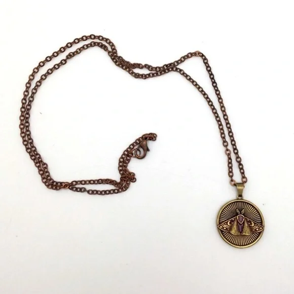 Brass Moth Pendant with Copper Chain 24" - Picture 5 of 12